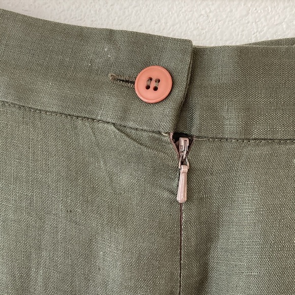 VINTAGE | Oleg Cassini Olive 🫒 Green Petal Hem linen midi skirt size 12 - Picture 4 of 10